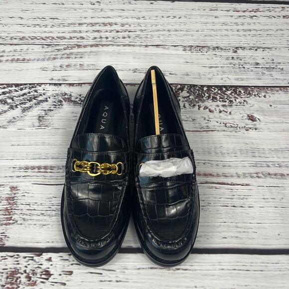 $118 Aqua Women's Size 6 Black  Perle Croc Embossed Loafers - Picture 5 of 9